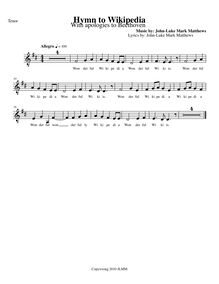 Partition chœur: ténors, Hymn to Wikipedia, D major, Matthews, John-Luke Mark