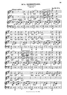 Partition No., Herbstlied (Klingemann), 6 chansons pour 2 voix et Piano