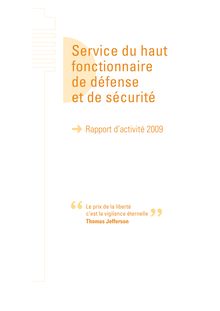 Rapport d'activité 2009 - Service du haut fonctionnaire de défense et de sécurité