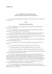 CAMEROUN Loi no 2000/011 du 19 décembre 2000 relative au droit d ...