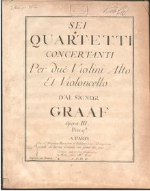 Partition viole de gambe, Sei Quartetti Concertanti per due Violini, Alto et violoncelle
