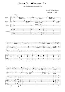 Partition Sonata No.1, sonates à deux flûtes et basse, Finger, Godfrey