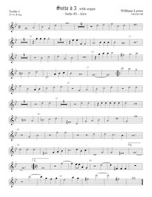 Partition viole de gambe aigue 1,  No.1 pour 3 violes de gambe et orgue par William Lawes