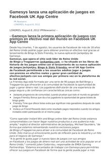 Gamesys lanza una aplicación de juegos en Facebook UK App Centre