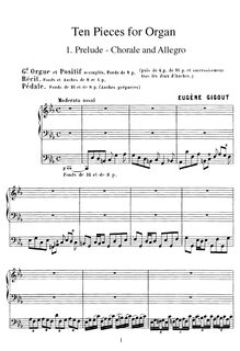 Partition , Prelude, choral et Allegro, 10 pièces pour orgue, Gigout, Eugène