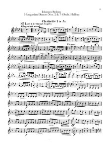 Partition clarinette 1, 2 (en A), 21 Hungarian Dances (orchestre)