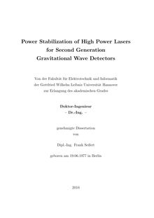 Power stabilization of high power lasers for second generation gravitational wave detectors [Elektronische Ressource] / Frank Seifert