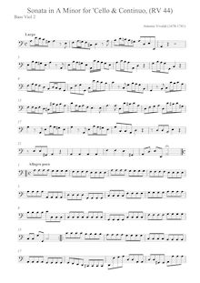 Partition viole de basse 2 , partie, violoncelle Sonata en A minor, RV 44
