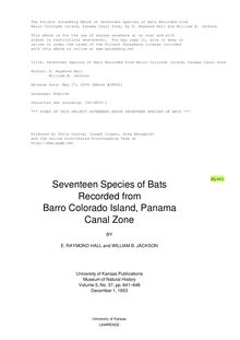 Seventeen Species of Bats Recorded from Barro Colorado Island, Panama Canal Zone