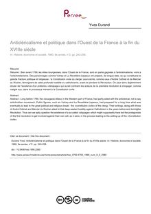 Anticléricalisme et politique dans l Ouest de la France à la fin du XVIIIe siècle - article ; n°2 ; vol.9, pg 243-258