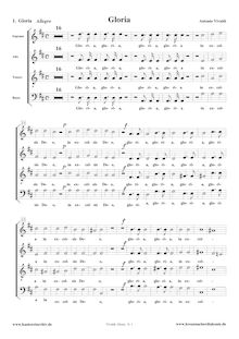 Partition chœur Score, Gloria, Gloria a 4 con istromenti, D major