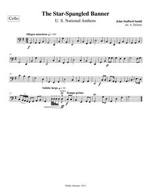 Partition violoncelle, pour Star-Spangled Banner, Original title: The Anacreontic Song