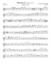 Partition ténor viole de gambe 1, octave aigu clef, Fantasia pour 5 violes de gambe, RC 26