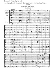 Partition Concerto No.5 en F, HWV 293, 6 orgue Concertos, HWV 289-294 (Op.4)