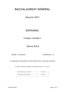 Sujet du bac ES 2011: Espagnol LV1