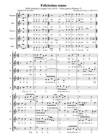 Partition Felicissimo sonno - partition complète (alto notation), Madrigali A Cinque Voci [Libro Quinto]
