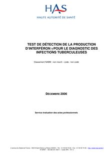 Test de détection de la production d’IFNg (interféron gamma) pour le diagnostic des infections tuberculeuses - Rapport détection de l interféron-gamma