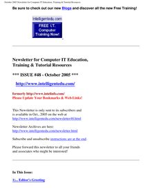 October 2005 Newsletter for Computer IT Education, Training & Tutorial  Resources