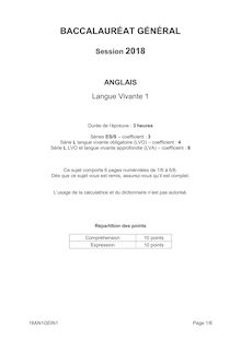 Bac Pondichéry 2018 - Séries L, ES, S - Anglais LV1
