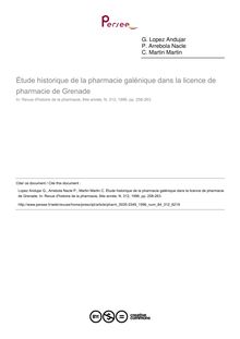 Étude historique de la pharmacie galénique dans la licence de pharmacie de Grenade - article ; n°312 ; vol.84, pg 258-263