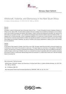 Witchcraft, Violence, and Democracy in the New South Africa - article ; n°150 ; vol.38, pg 505-532