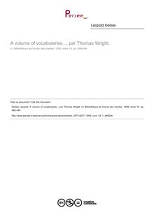 A volume of vocabularies..., par Thomas Wright.  ; n°1 ; vol.19, pg 489-494