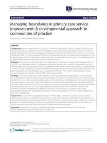 Managing boundaries in primary care service improvement: A developmental approach to communities of practice