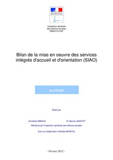 Bilan de la mise en oeuvre des services intégrés d accueil et d orientation (SIAO)