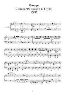 Partition complète, Sonata pour Piano Four-mains, F major, Mozart, Wolfgang Amadeus