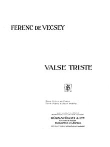 Partition de violon seulement, Valse Triste, Vecsey, Franz von