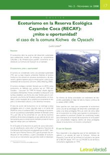 Ecoturismo en la Reserva Ecológica Cayambe Coca (RECAY) : ¿mito u oportunidad? : el caso de la comuna Kichwa de Oyacachi