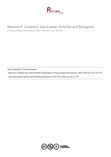 Maurice P. Crosland, Gay-Lussac Scientist and Bourgeois  ; n°4 ; vol.33, pg 372-375