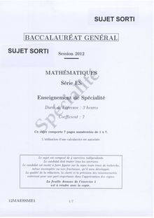 Sujet du bac serie ES 2012: Mathématiques épreuve de spécialité-métropole