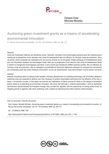 Auctioning green investment grants as a means of accelerating environmental innovation - article ; n°1 ; vol.83, pg 99-110