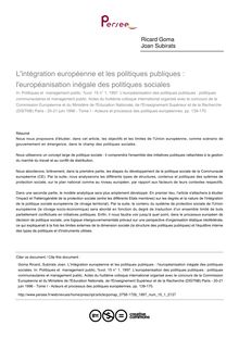 L intégration européenne et les politiques publiques : l européanisation inégale des politiques sociales - article ; n°1 ; vol.15, pg 139-170