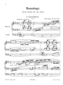 Partition Monologe Op.63, Heft 2 (Nos.5-8), Monologe - 12 Stücke für Orgel, Op.63