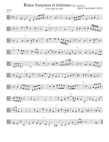 Partition ténor viole de gambe, alto clef, Rimes francaises et italiennes par Jan Pieterszoon Sweelinck