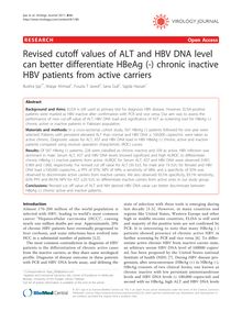Revised cutoff values of ALT and HBV DNA level can better differentiate HBeAg (-) chronic inactive HBV patients from active carriers