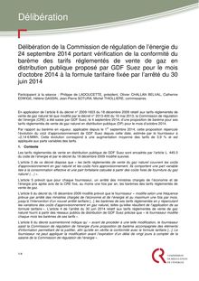 Commission de régulation de l’énergie du  24 septembre 2014 - Augmentation du Prix du Gaz