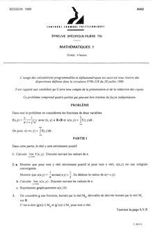 Mathématiques 1 1999 Classe Prepa TSI Concours Instituts Nat. Polytechniques (INP - ENSI)