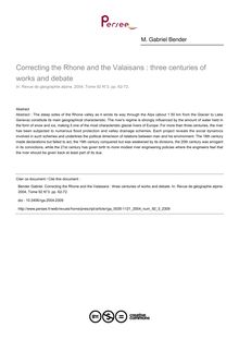 Correcting the Rhone and the Valaisans : three centuries of works and debate - article ; n°3 ; vol.92, pg 62-72