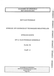 Corrige BEP ELECTRONIQUE Electronique generale  2000