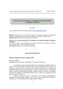 Datos nuevos e interesantes de Carábidos para la Península Ibérica (Coleoptera, Carabidae). (New and interesting data of Carabidae from Iberian Peninsula (Coleoptera, Carabidae).