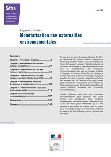 Monétarisation des externalités environnementales. Rapport d études.