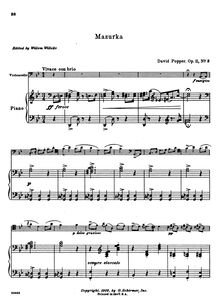Partition de piano, 3 pièces pour violoncelle et Piano par David Popper