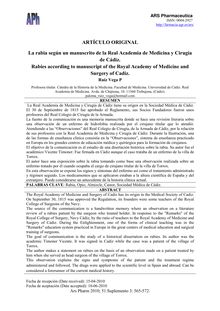 La rabia según un manuscrito de la Real Academia de Medicina y Cirugíade Cádiz.(Rabies according to manuscript of the Royal Academy of Medicine andSurgery of Cadiz)