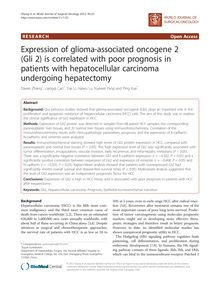 Expression of glioma-associated oncogene 2 (Gli 2) is correlated with poor prognosis in patients with hepatocellular carcinoma undergoing hepatectomy