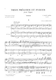 Partition complète, 3 préludes et Fugues, Saint-Saëns, Camille