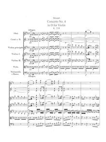 Partition complète, violon Concerto No.4, D major, Mozart, Wolfgang Amadeus