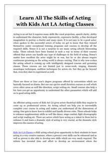 Learn All The Skills of Acting with Kids Act LA Acting Classes